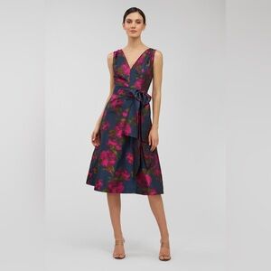 new Kay Unger Elisa cocktail wrap dress in wild berry / blue opal floral print